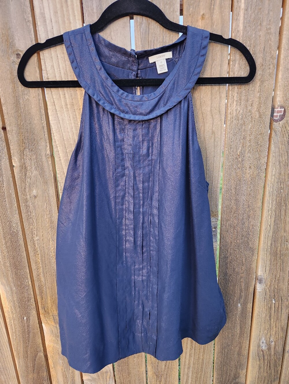 J.Crew Silk Blouse Women Size 12 Navy Blue Career Sleeveless Lightweight Tank